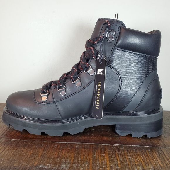 Sorel Lennox Hiker Womens Size 8 Lace Up Waterproof Ankle Boots Black Leather - Picture 6 of 12